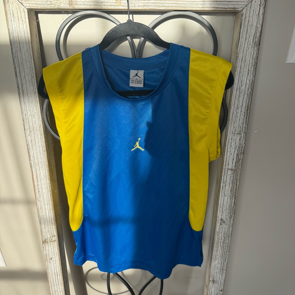 Jordan Jumpman Blue Yellow Youth Basketball Tank Top Athletic Jersey M